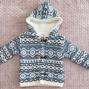 Sfera Kids Blue Fur Lined Jacquard Knit Jacket